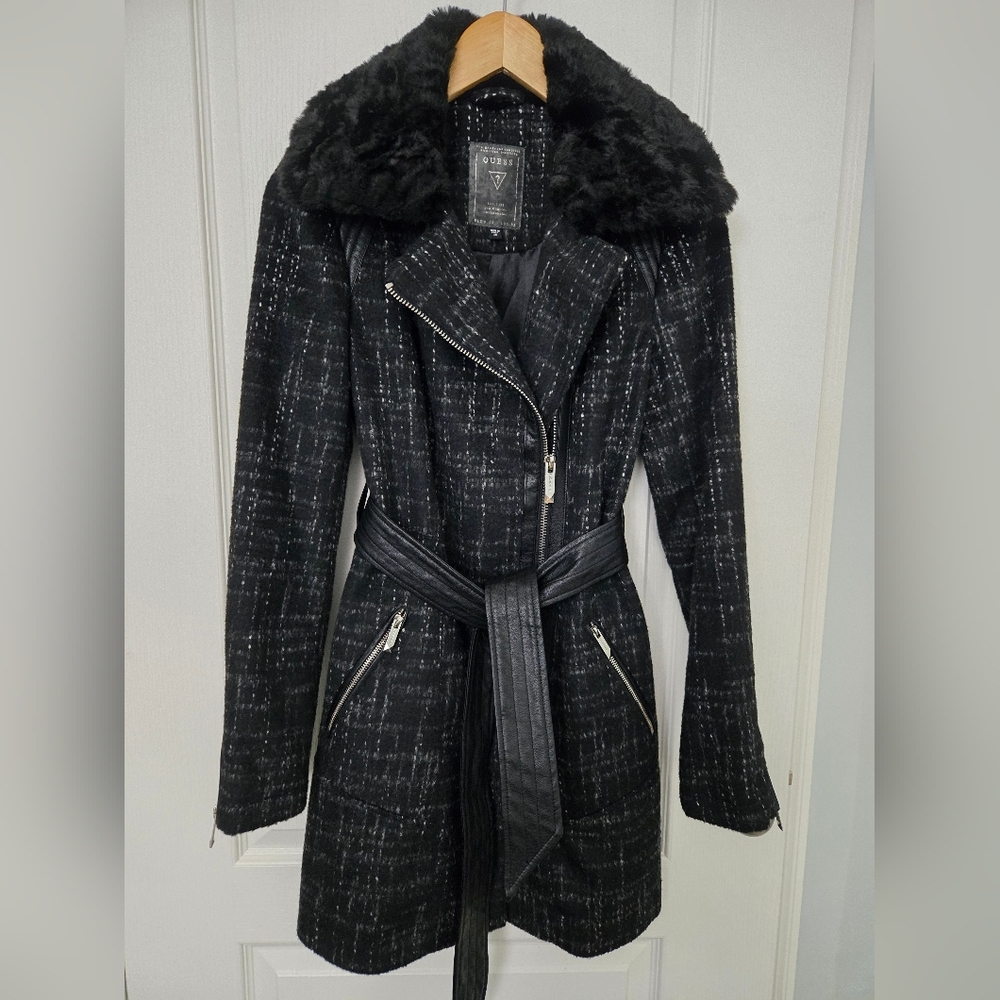 Guess Black Faux Fur Collar Coat  NWOT (No TAGS)